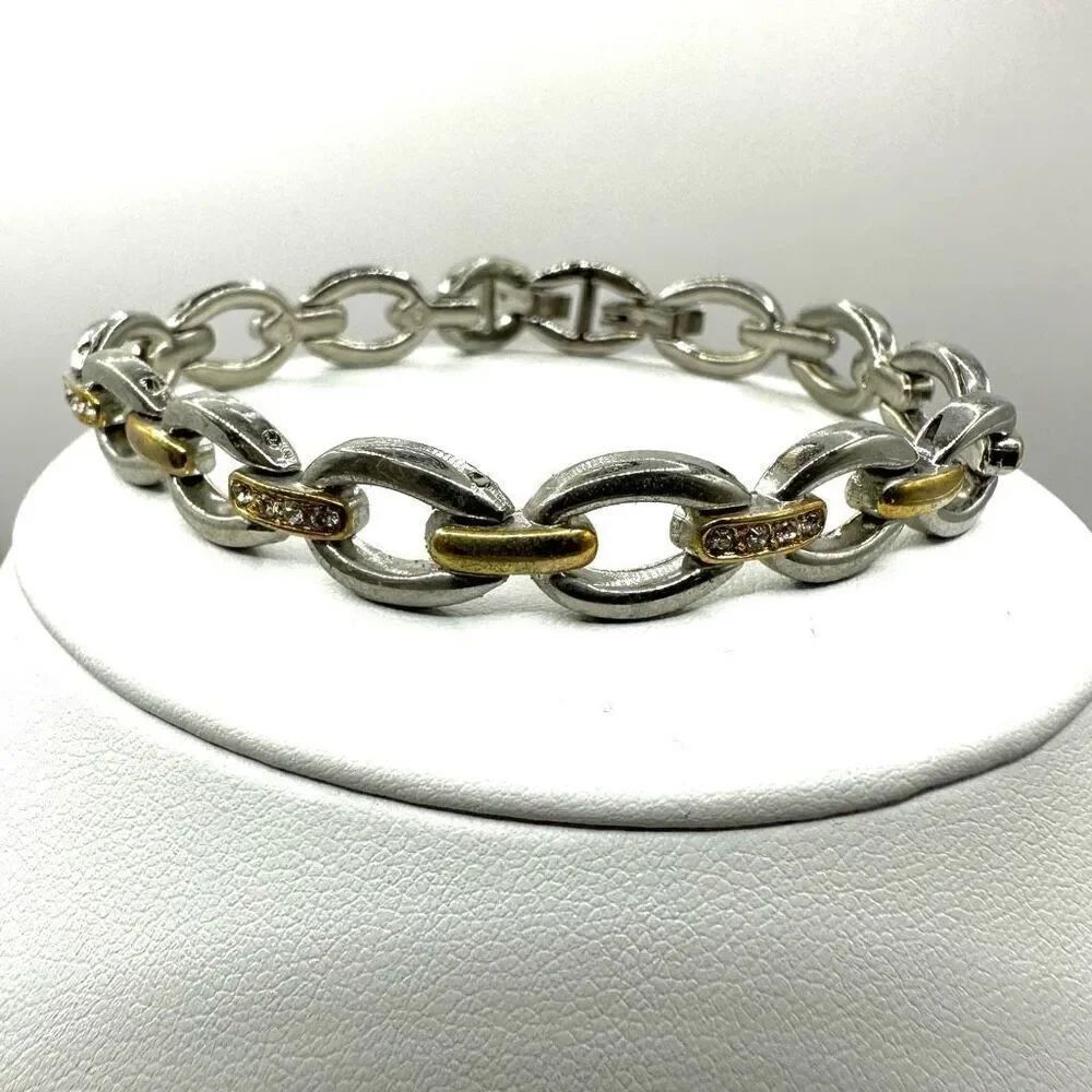 Silver and gold tone link bracelet